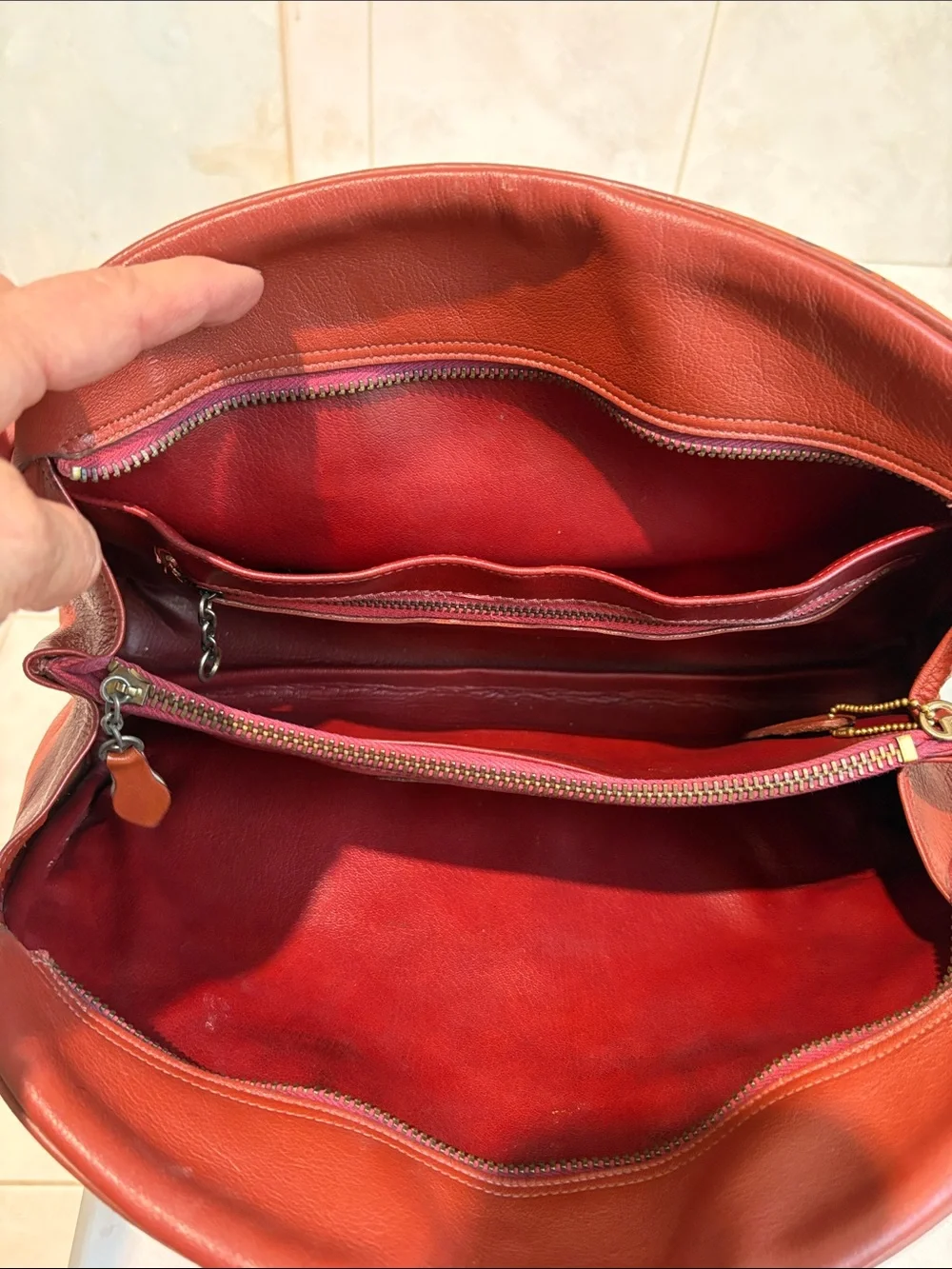 Oleg Cassini Vintage Logo Brown Two Tone Leather Satchel Handbag